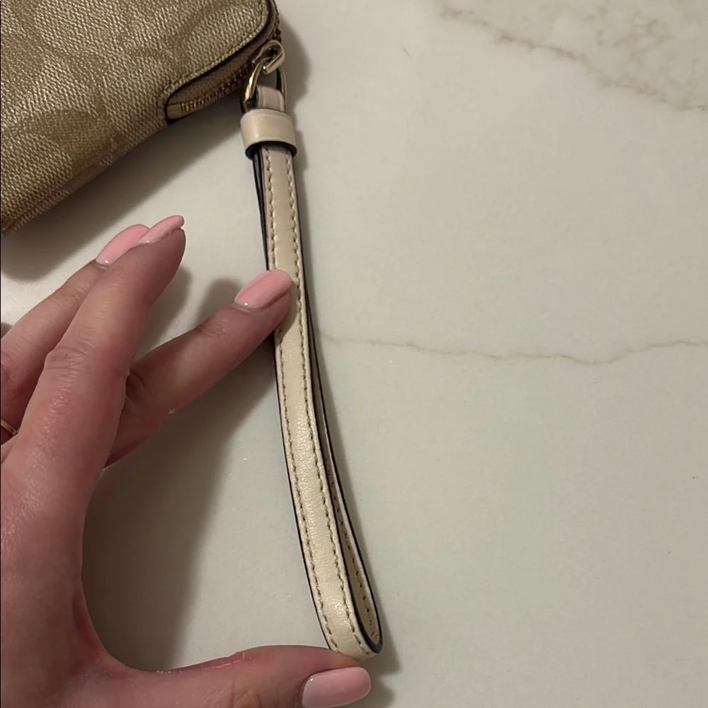 Coach Khaki and Chalk Signature Canvas Wristlet